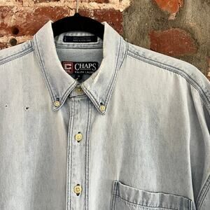 VTG Chaps Ralph Lauren Distressed Men's Denim Shirt M 23x29
